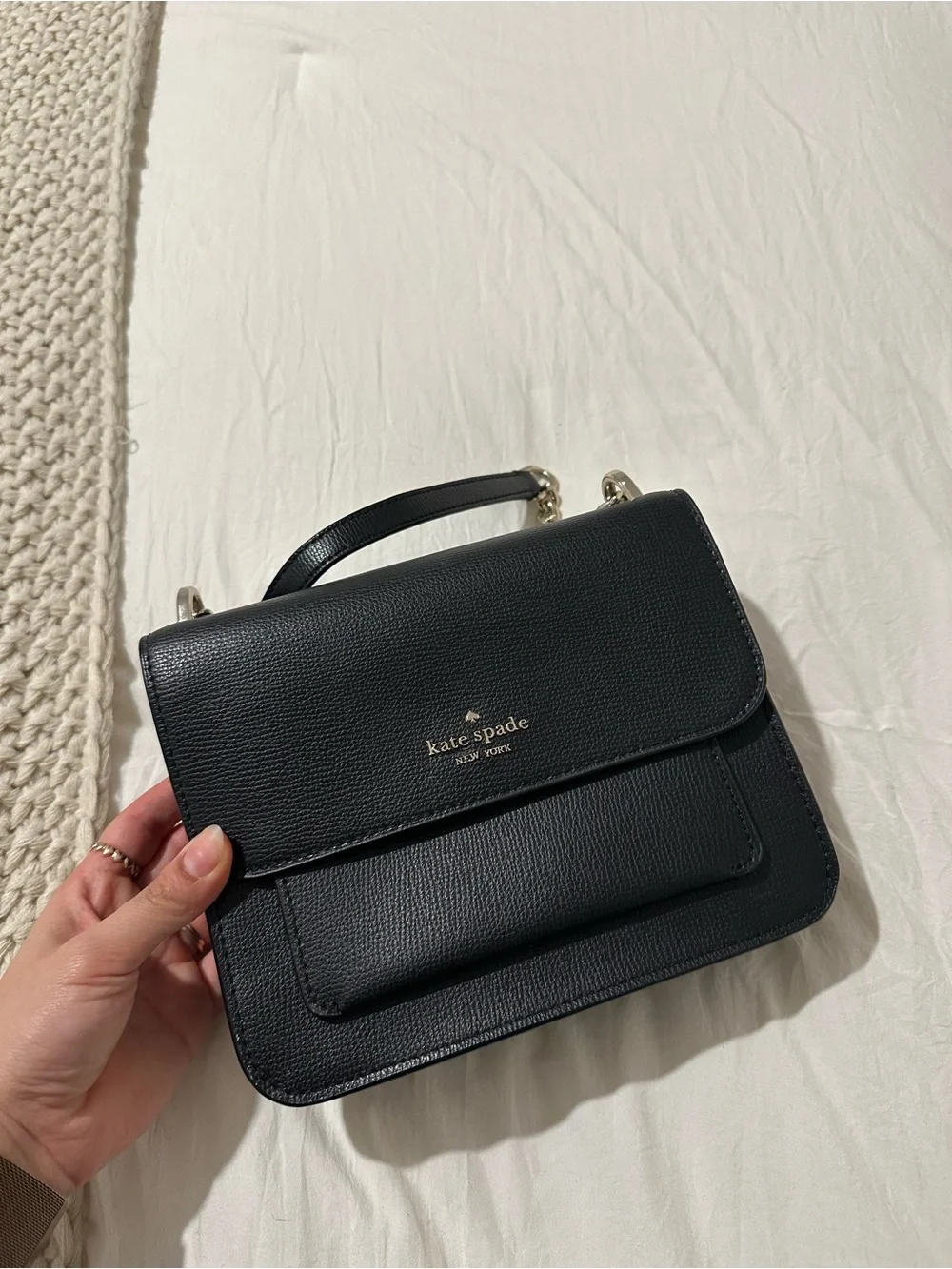 kate spade Black Pebbled Leather Satchel with silver Hardware